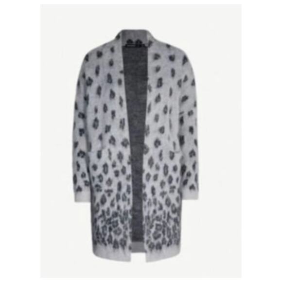 Karen Millen Brushed Leopard Print Wool Blend Animal Print Open Cardigan - Picture 1 of 8